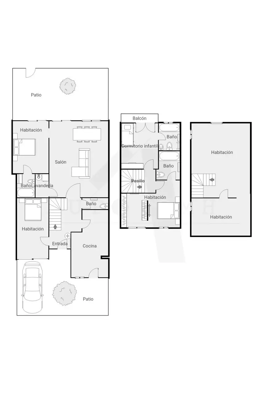 Plano de distribución de una vivienda antes de una reforma integral en Valencia